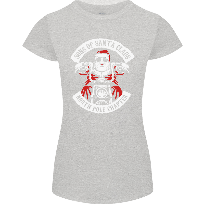 Sons of Santa Biker Motorcycle Christmas Womens Petite Cut T-Shirt Sports Grey
