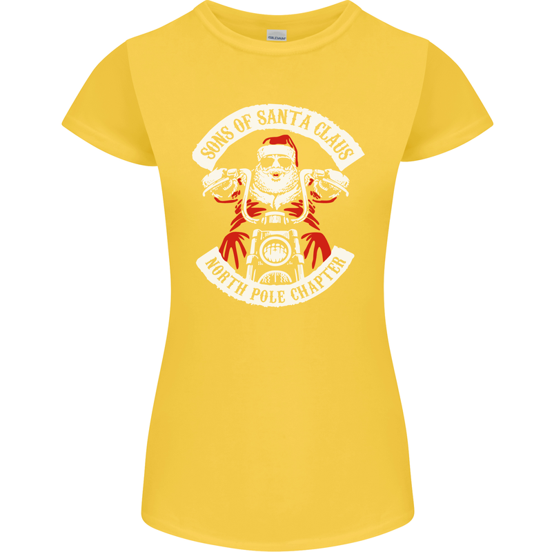 Sons of Santa Biker Motorcycle Christmas Womens Petite Cut T-Shirt Yellow
