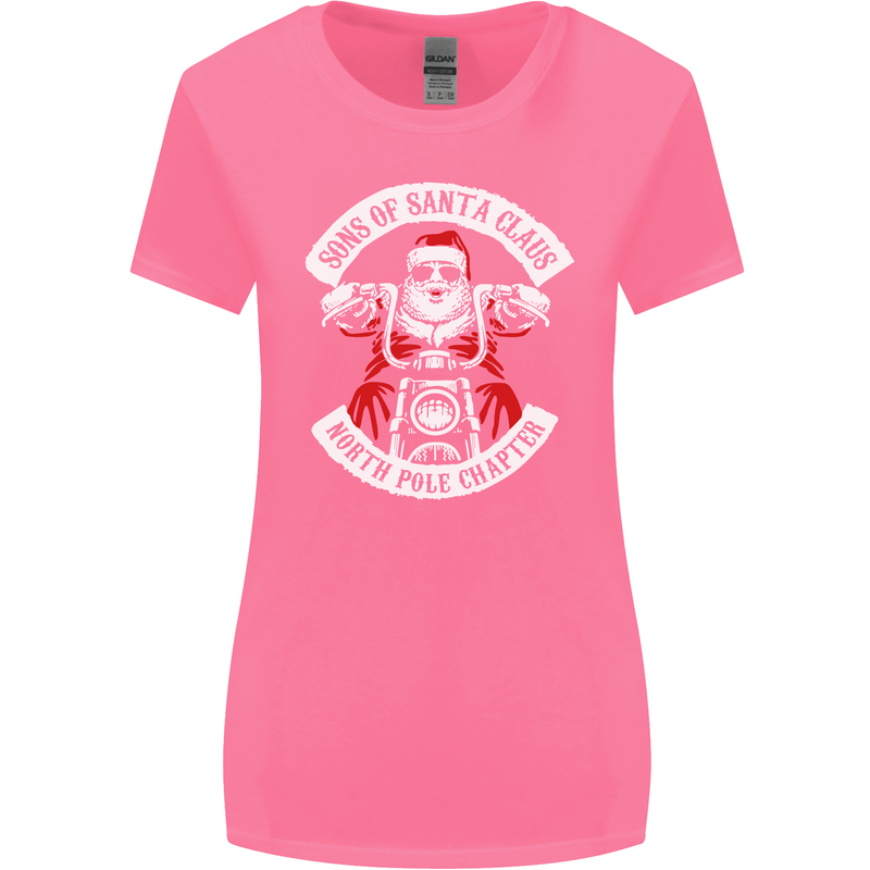 Sons of Santa Biker Motorcycle Christmas Womens Wider Cut T-Shirt Azalea