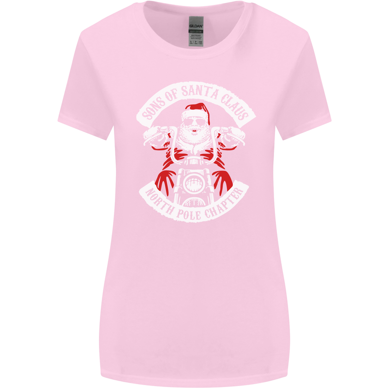 Sons of Santa Biker Motorcycle Christmas Womens Wider Cut T-Shirt Light Pink