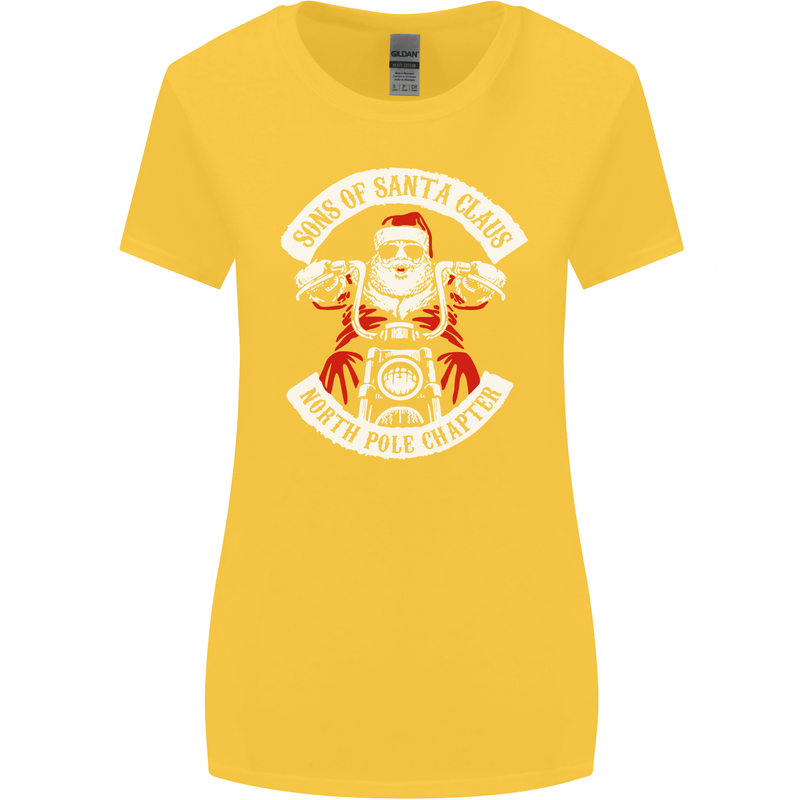 Sons of Santa Biker Motorcycle Christmas Womens Wider Cut T-Shirt Yellow