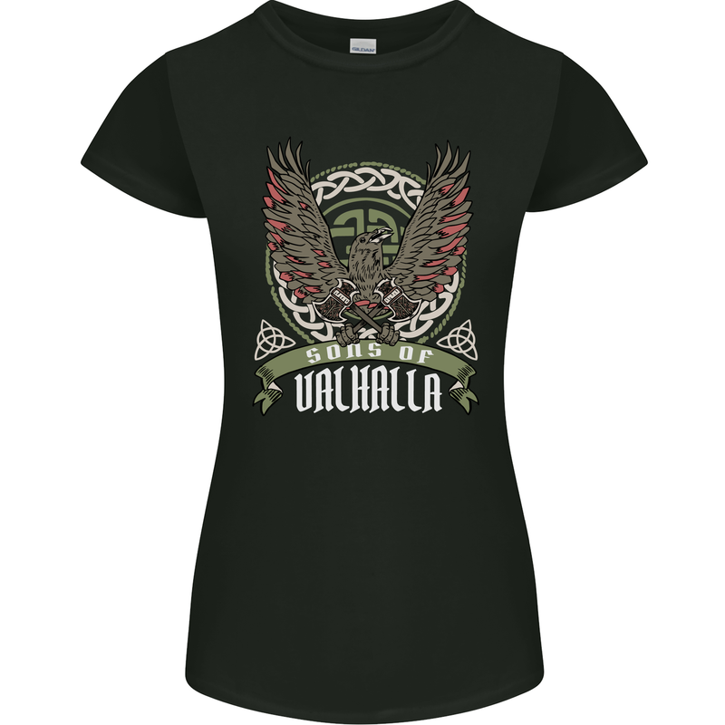 Sons of Valhalla Vikings Celtic Symbols Womens Petite Cut T-Shirt Black