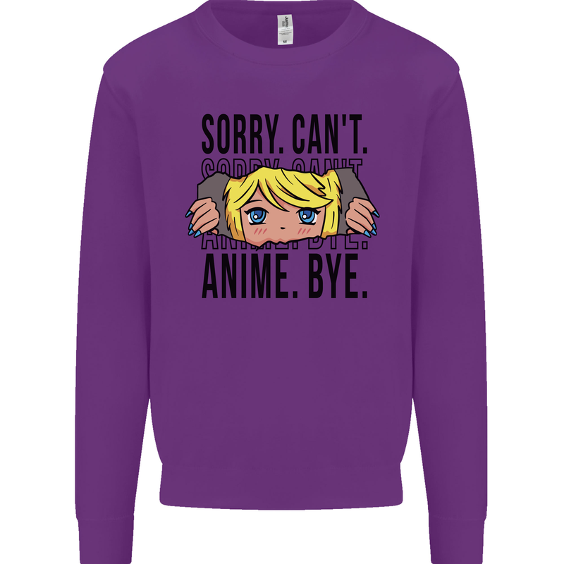 Sorry Can't Anime Bye Funny Anti-Social Kids Sweatshirt Jumper Purple