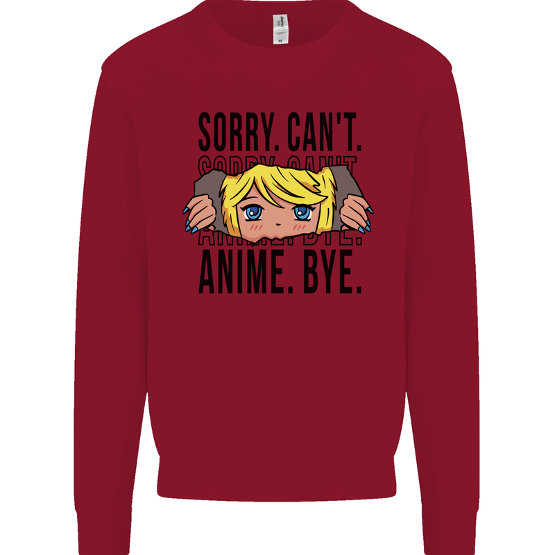 Sorry Can't Anime Bye Funny Anti-Social Kids Sweatshirt Jumper Red