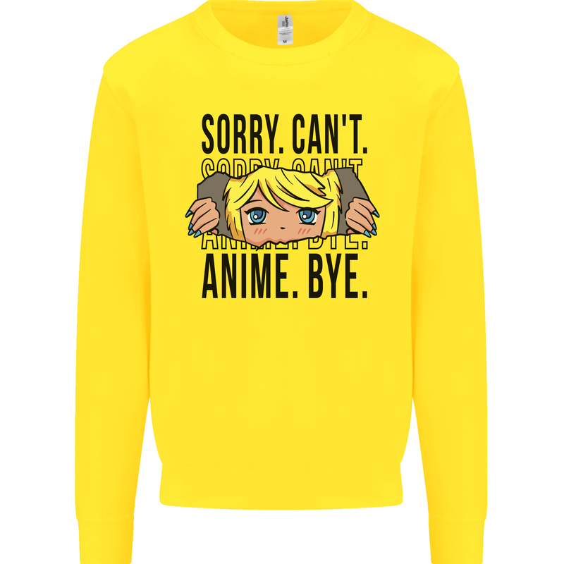 Sorry Can't Anime Bye Funny Anti-Social Kids Sweatshirt Jumper Yellow