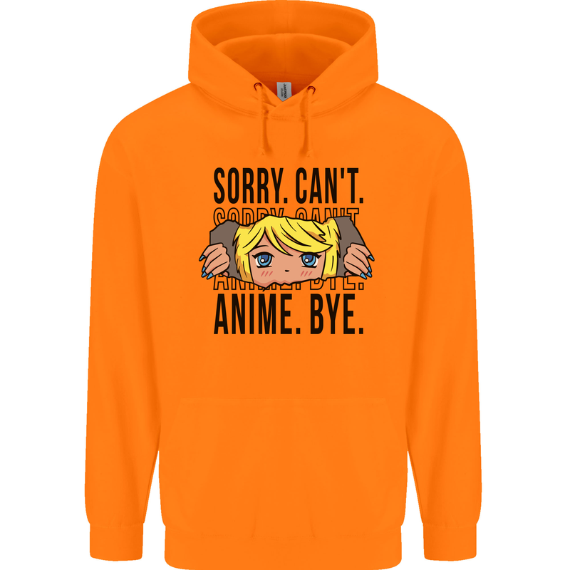 Sorry Can't Anime Bye Funny Anti-Social Mens 80% Cotton Hoodie Orange