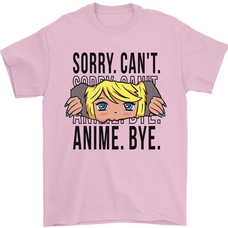 Sorry Can't Anime Bye Funny Anti-Social Mens T-Shirt Cotton Gildan Light Pink