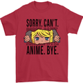 Sorry Can't Anime Bye Funny Anti-Social Mens T-Shirt Cotton Gildan Red