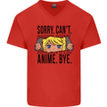 Sorry Can't Anime Bye Funny Anti-Social Mens V-Neck Cotton T-Shirt Red