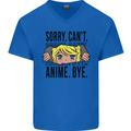 Sorry Can't Anime Bye Funny Anti-Social Mens V-Neck Cotton T-Shirt Royal Blue