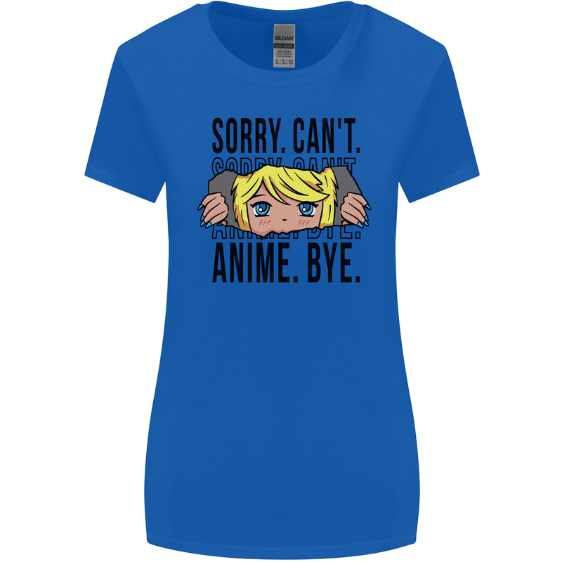 Sorry Can't Anime Bye Funny Anti-Social Womens Wider Cut T-Shirt Royal Blue