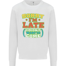 Sorry I'm Late Funny Slogan Distressed Mens Sweatshirt Jumper White