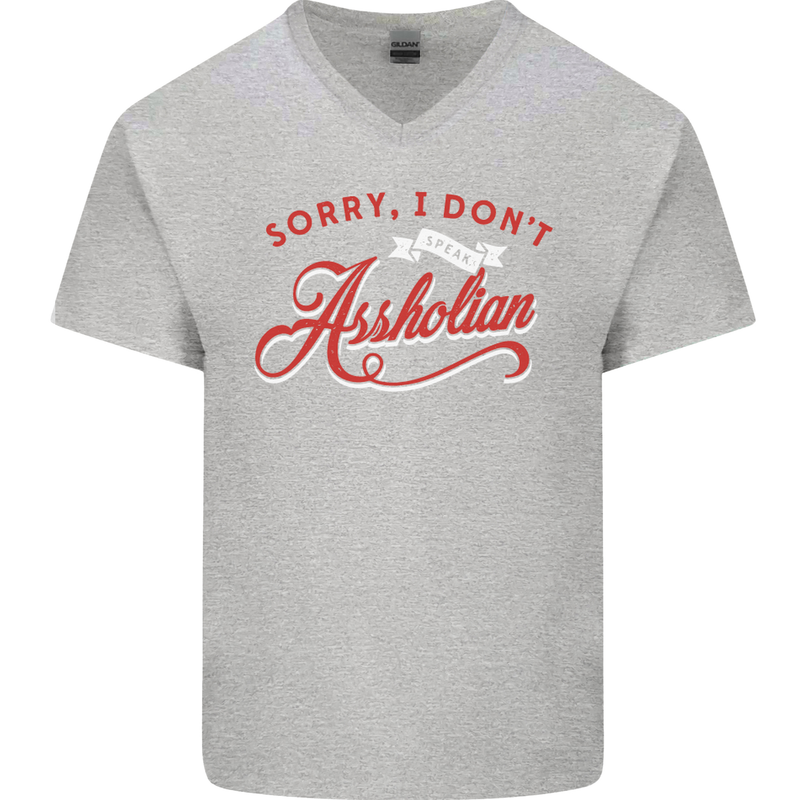 Sorry, I Don't Speak Assholian Funny Slogan Mens V-Neck Cotton T-Shirt Sports Grey