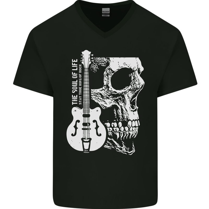 Soul of Life Skull Rock Heavy Metal Guitar Mens V-Neck Cotton T-Shirt Black