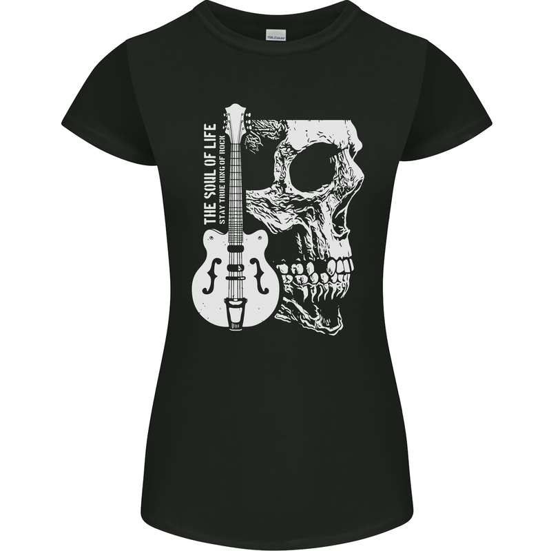 Soul of Life Skull Rock Heavy Metal Guitar Womens Petite Cut T-Shirt Black