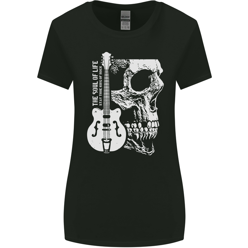 Soul of Life Skull Rock Heavy Metal Guitar Womens Wider Cut T-Shirt Black