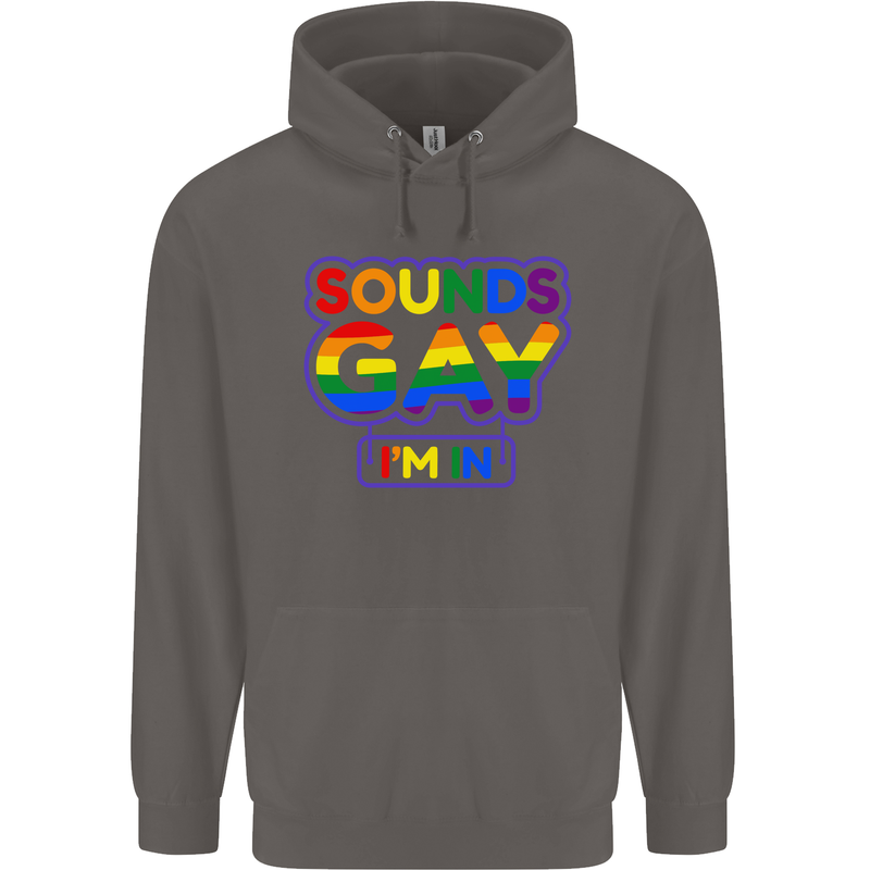 Sounds Gay I'm in Funny LGBT Mens 80% Cotton Hoodie Charcoal