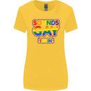 Sounds Gay I'm in Funny LGBT Womens Wider Cut T-Shirt Yellow