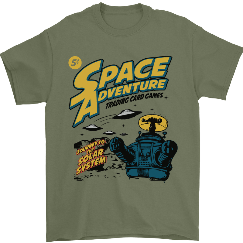 Space Adventure Astronaut Mens T-Shirt Cotton Gildan Military Green