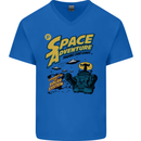Space Adventure Astronaut Mens V-Neck Cotton T-Shirt Royal Blue