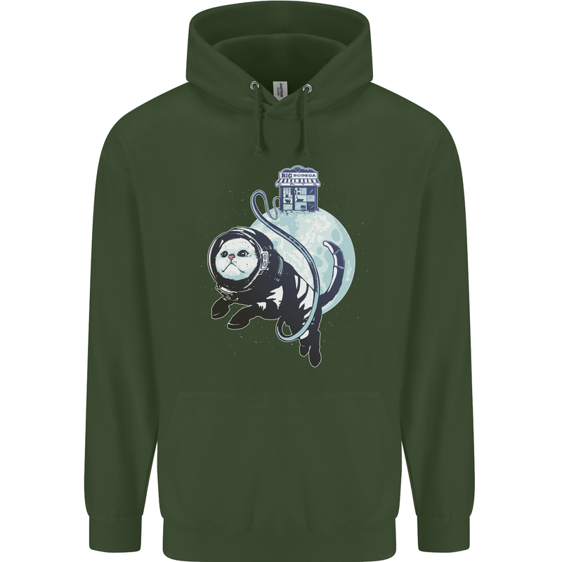 Space Astronaut Cat Funny Childrens Kids Hoodie Forest Green