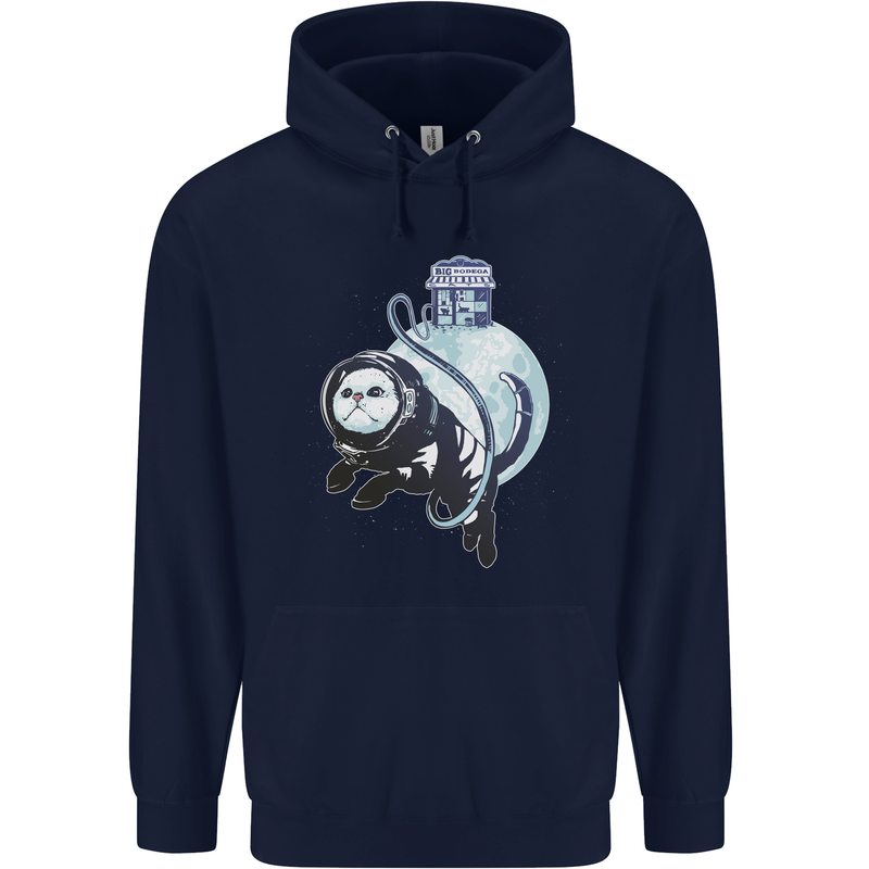 Space Astronaut Cat Funny Childrens Kids Hoodie Navy Blue