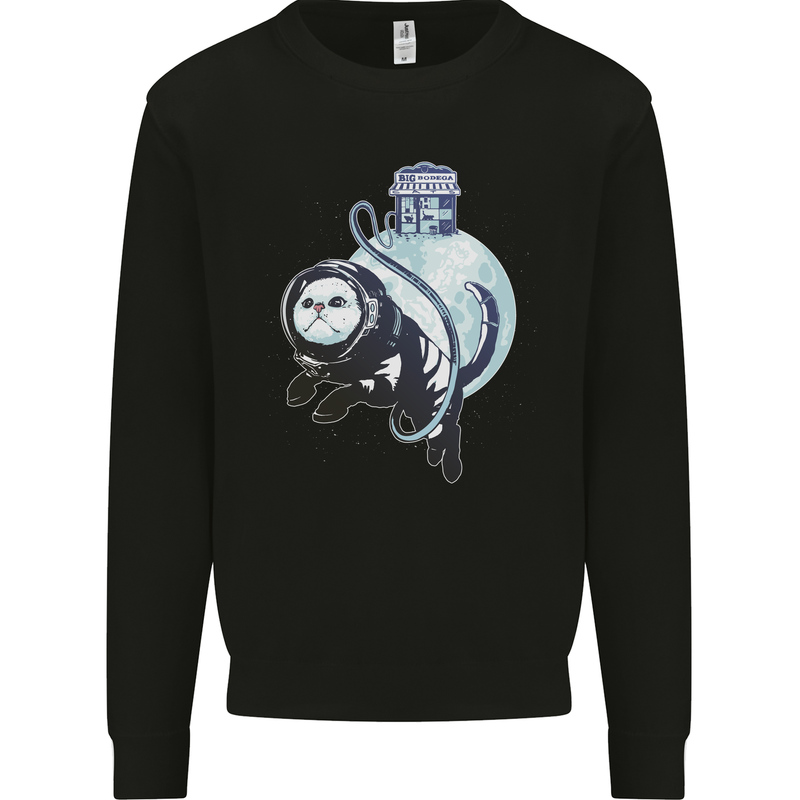 Space Astronaut Cat Funny Kids Sweatshirt Jumper Black