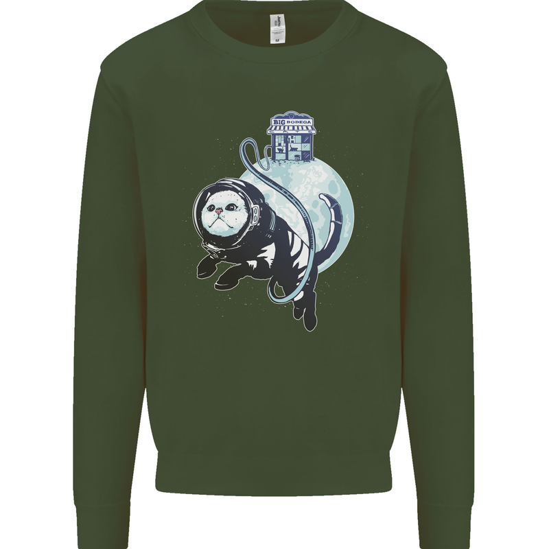 Space Astronaut Cat Funny Kids Sweatshirt Jumper Forest Green