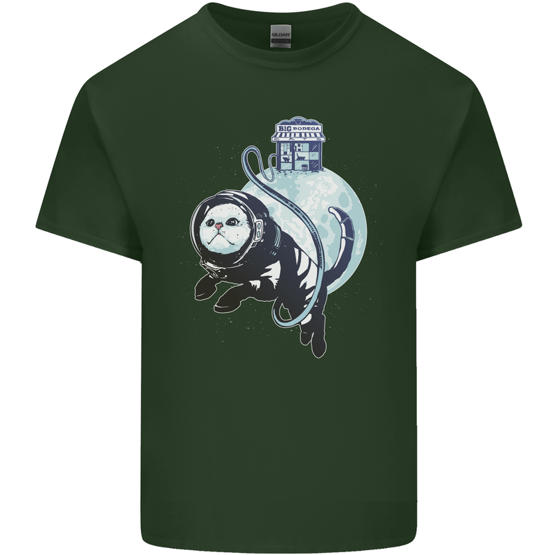 Space Astronaut Cat Funny Mens Cotton T-Shirt Tee Top Forest Green