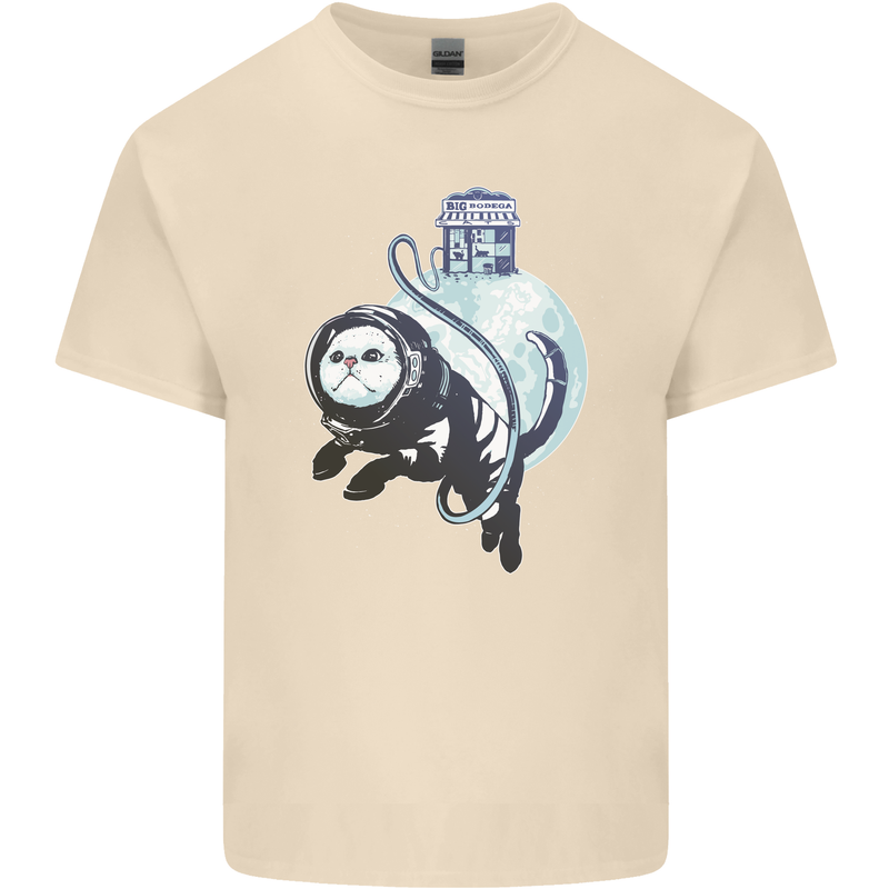 Space Astronaut Cat Funny Mens Cotton T-Shirt Tee Top Natural