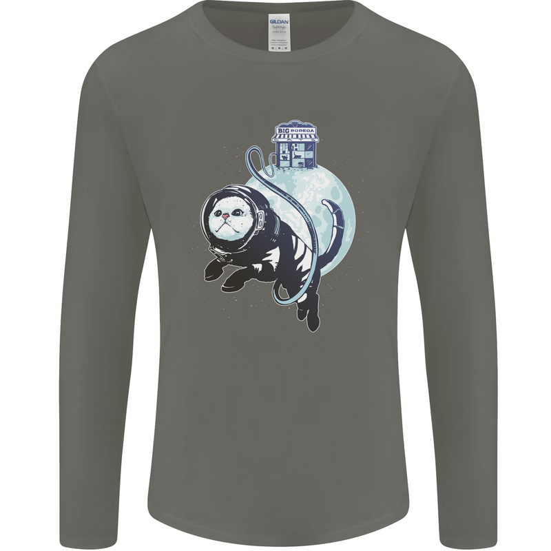 Space Astronaut Cat Funny Mens Long Sleeve T-Shirt Charcoal