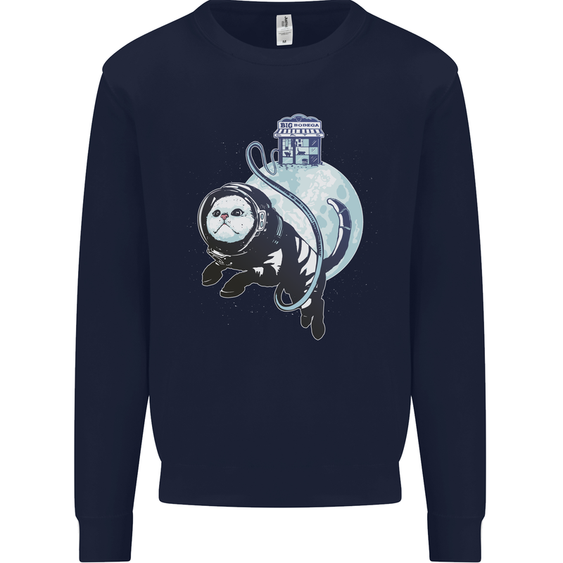 Space Astronaut Cat Funny Mens Sweatshirt Jumper Navy Blue
