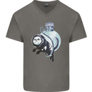 Space Astronaut Cat Funny Mens V-Neck Cotton T-Shirt Charcoal