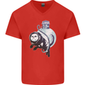 Space Astronaut Cat Funny Mens V-Neck Cotton T-Shirt Red
