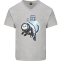 Space Astronaut Cat Funny Mens V-Neck Cotton T-Shirt Sports Grey