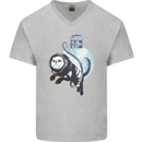 Space Astronaut Cat Funny Mens V-Neck Cotton T-Shirt Sports Grey