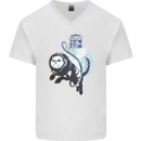 Space Astronaut Cat Funny Mens V-Neck Cotton T-Shirt White