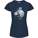 Space Astronaut Cat Funny Womens Petite Cut T-Shirt Navy Blue