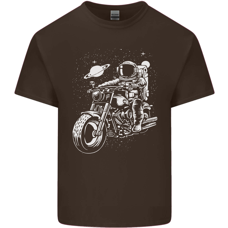 Space Biker Astronaut on a Motorcycle Space Mens Cotton T-Shirt Tee Top Dark Chocolate