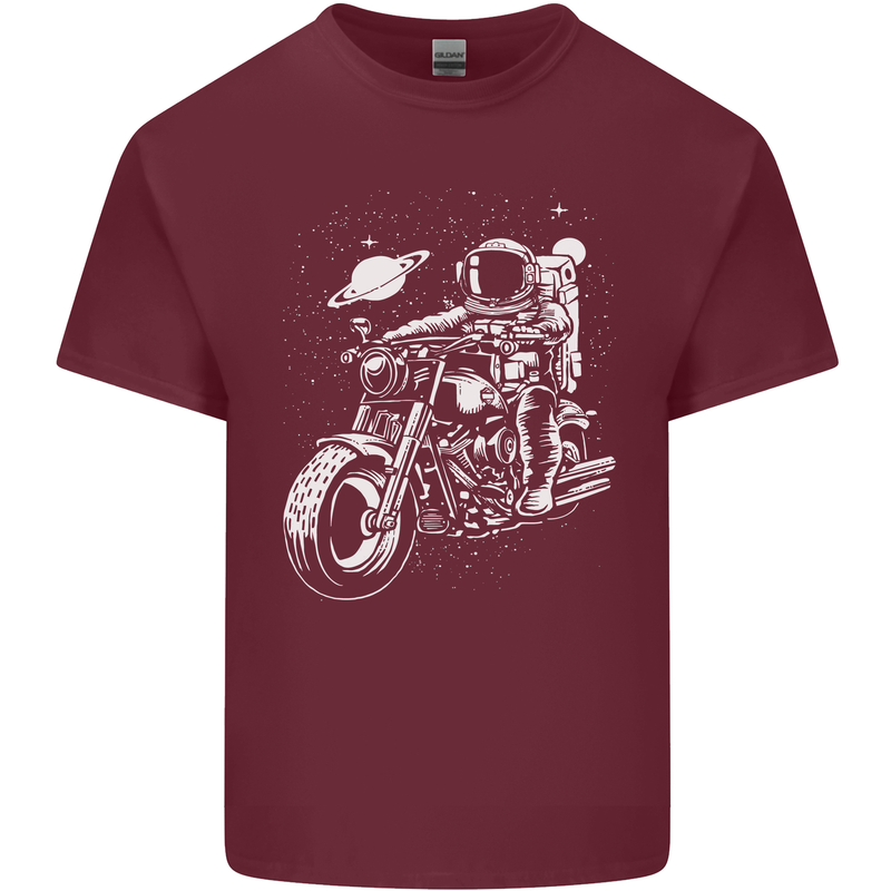 Space Biker Astronaut on a Motorcycle Space Mens Cotton T-Shirt Tee Top Maroon
