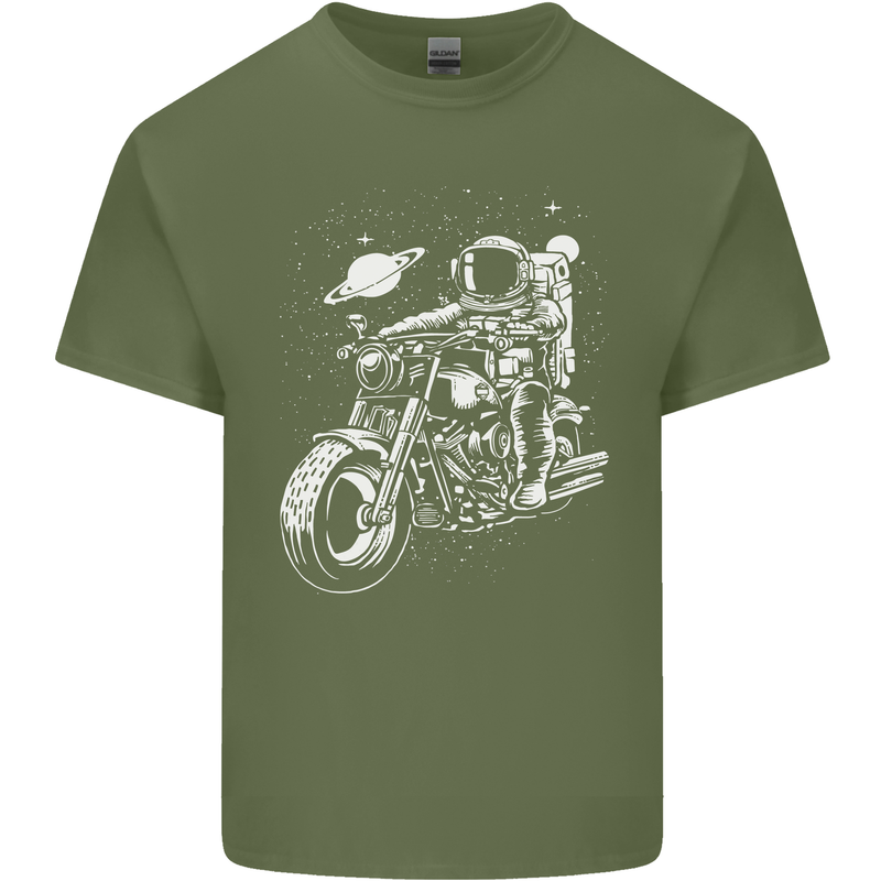 Space Biker Astronaut on a Motorcycle Space Mens Cotton T-Shirt Tee Top Military Green