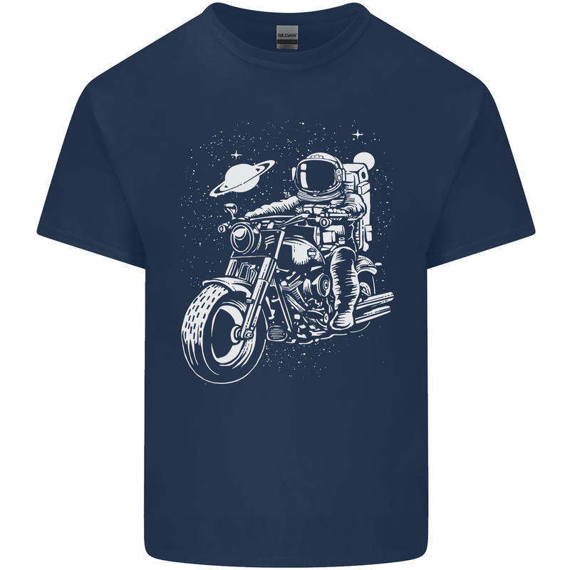 Space Biker Astronaut on a Motorcycle Space Mens Cotton T-Shirt Tee Top Navy Blue