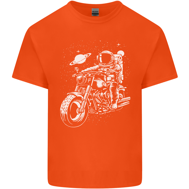 Space Biker Astronaut on a Motorcycle Space Mens Cotton T-Shirt Tee Top Orange