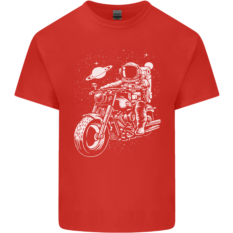 Space Biker Astronaut on a Motorcycle Space Mens Cotton T-Shirt Tee Top Red