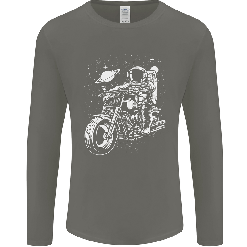 Space Biker Astronaut on a Motorcycle Space Mens Long Sleeve T-Shirt Charcoal