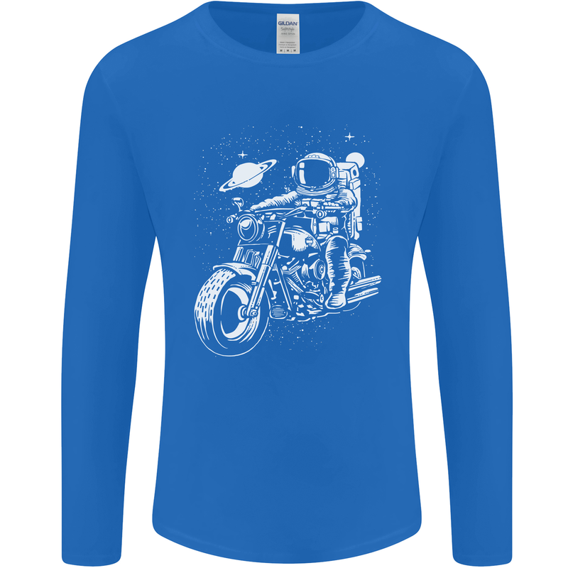 Space Biker Astronaut on a Motorcycle Space Mens Long Sleeve T-Shirt Royal Blue
