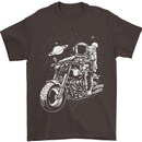 Space Biker Astronaut on a Motorcycle Space Mens T-Shirt Cotton Gildan Dark Chocolate