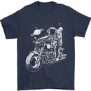 Space Biker Astronaut on a Motorcycle Space Mens T-Shirt Cotton Gildan Navy Blue