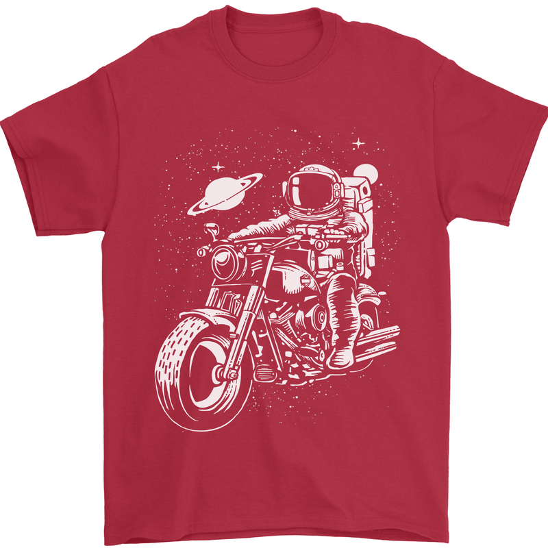 Space Biker Astronaut on a Motorcycle Space Mens T-Shirt Cotton Gildan Red