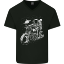 Space Biker Astronaut on a Motorcycle Space Mens V-Neck Cotton T-Shirt Black